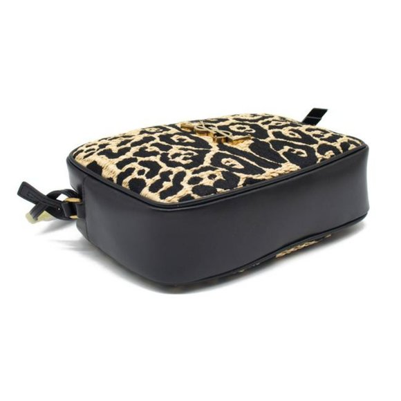 YSL Monogram Camera Lou Medium Jaguar Pattern Raffia Black Leather Shoulder Bag - Picture 6 of 12